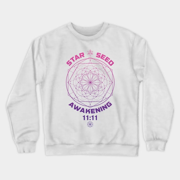 Starseed Awakening 11:11 Sacred Geometry Crewneck Sweatshirt by LadyMoldavite